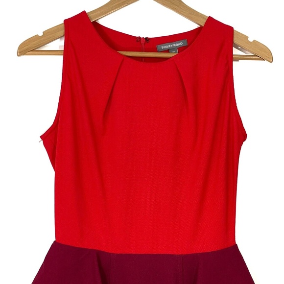 Tinley Road Women’s Size XS Red Burgundy Colorblock Peplum Sheath Mini Dress - Picture 2 of 10